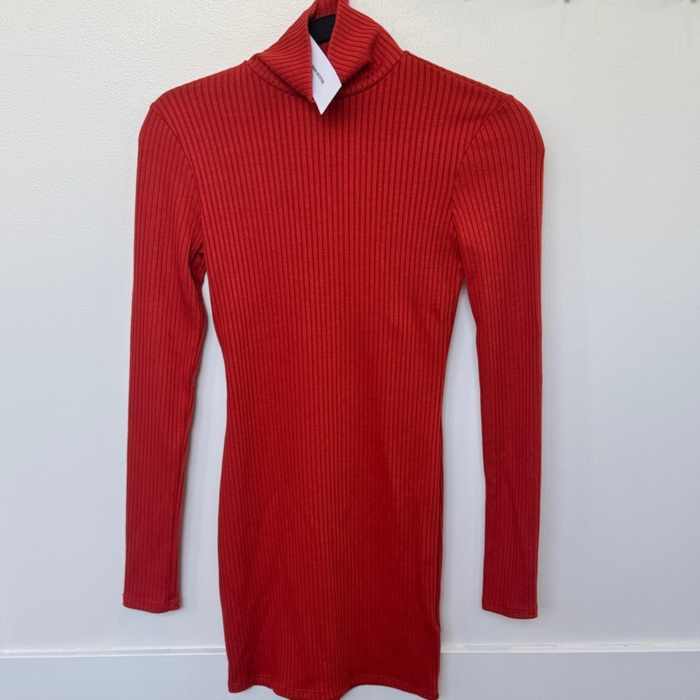 NWT Urban Outfitters ribbed bodycon mock neck long sleeve orange mini dress XS
